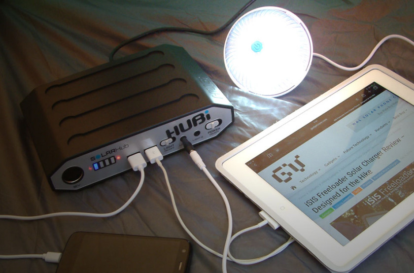 The HUBi solar charging my iPad and phone