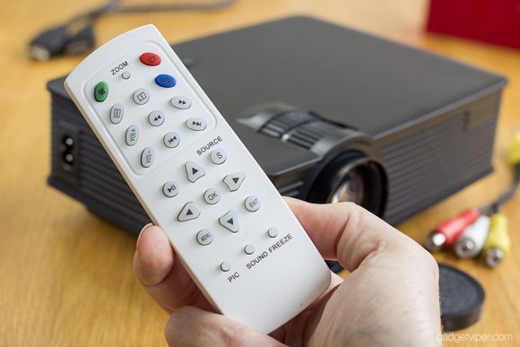The remote that comes with the MPow LED mini home theatre projector