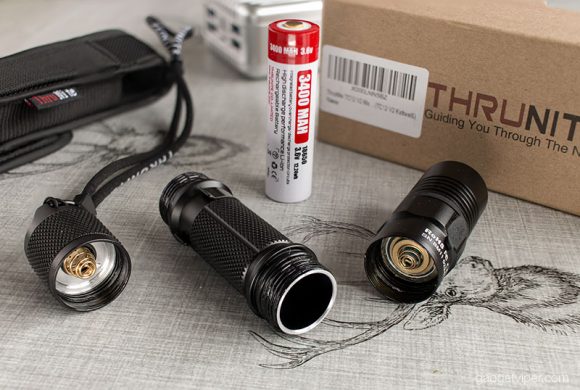 The TC12-V2 Thrunite EDC torch with its individual parts