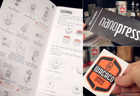 The accessories that come with the Nanopresso Portable Espresso Maker