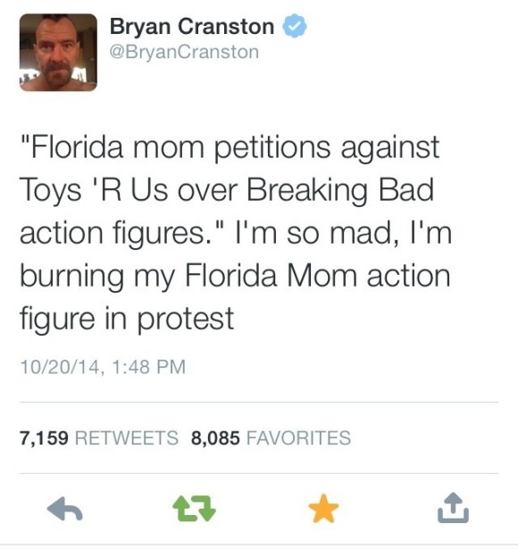 Bryan Cranston tweets about Florida mom who wants Breaking Bad Figures banned from Toys 'R Us