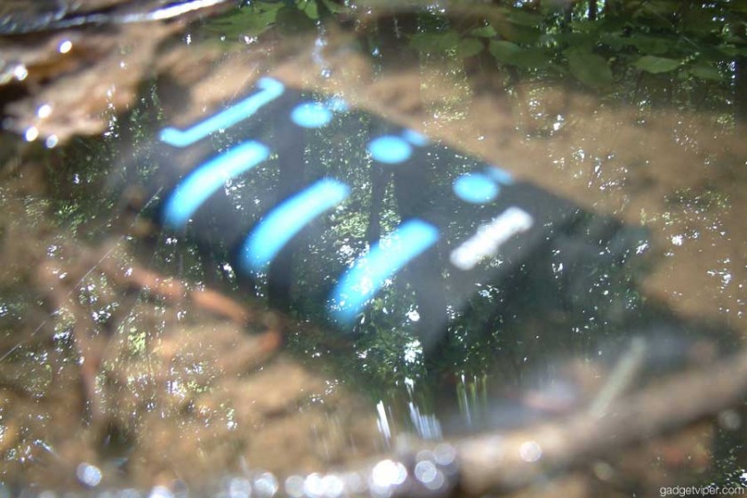 The EasyAcc portable charger was fully submerged in a stream for over 15 minutes