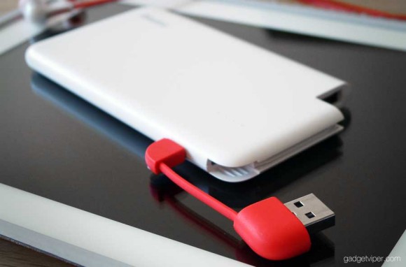 The intergrated USB cable can be repositioned to recharge the PowerBank