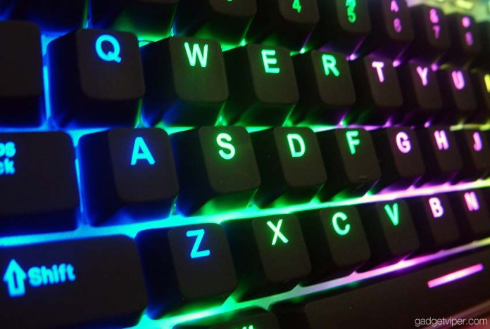 The backlit keys on the Havit HV-KB366L mechanical gaming keyboard