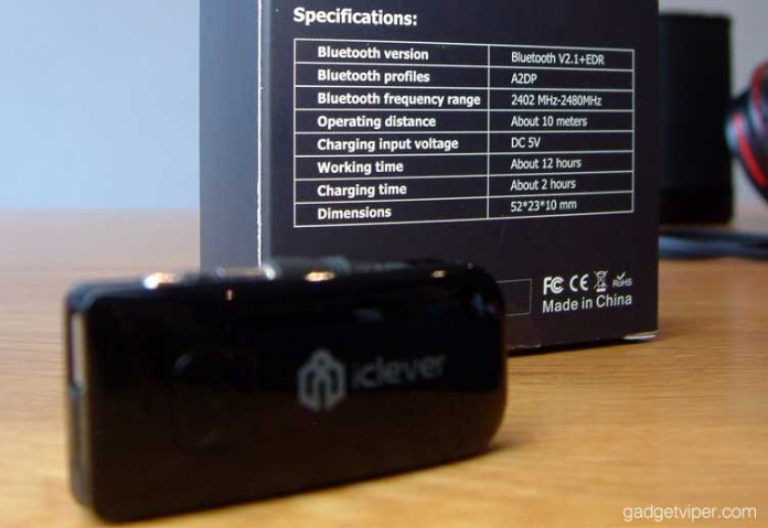 The iClever bluetooth audio transmitter featuring apt-x low latency codecs.