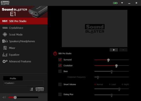 SBX driver software for the Creative E1 external soundcard