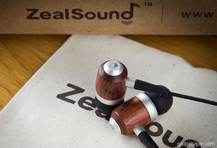A close up look at the ZealSound wooden earphones