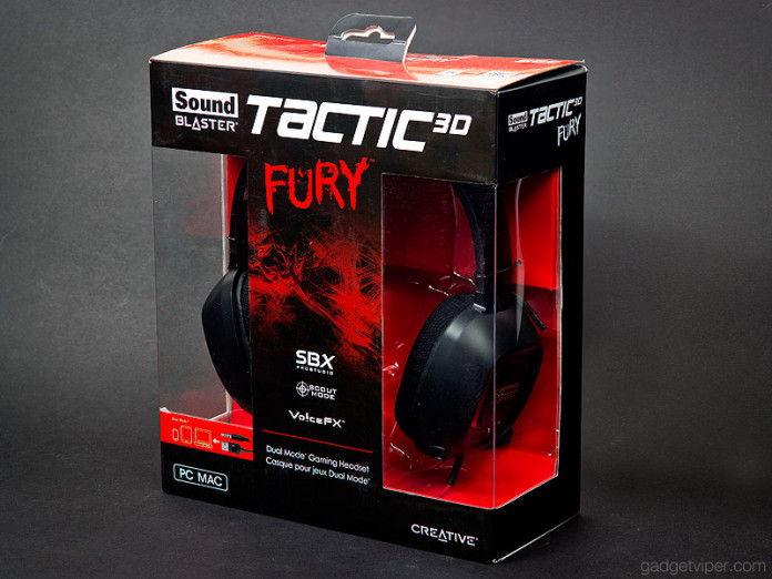 The Sound Blaster Tactic3D Fury gaming headset packaging