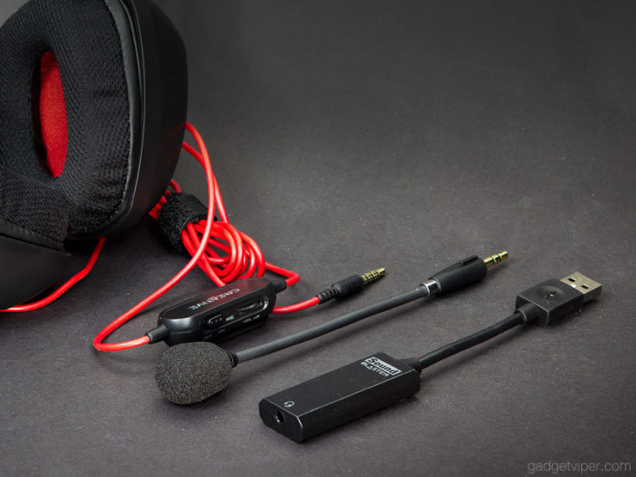 The accessories included with the Creative Tactic3D Fury gaming headset