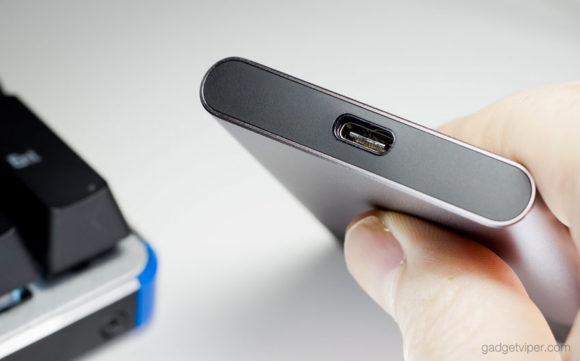 A view of the Type 3 USB port on the Samsung portable SSD T3