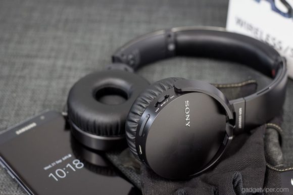 The swivelled earpiece on the Sony Bluetooth Extra Bass headphones