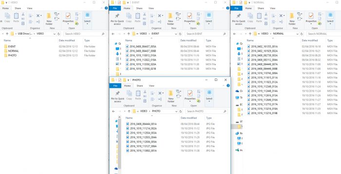 Screenshot of the folders and files created by the Vantrue N2 dashacam