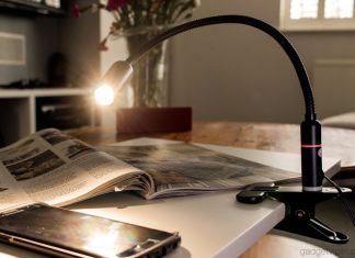 Aglaia Gooseneck LED Clamp Light – An Efficient Dimmable Clip-on Lamp The Aglaia clamp light with an adjustable gooseneck and an energy efficient mains powered 4W dimmable LED light