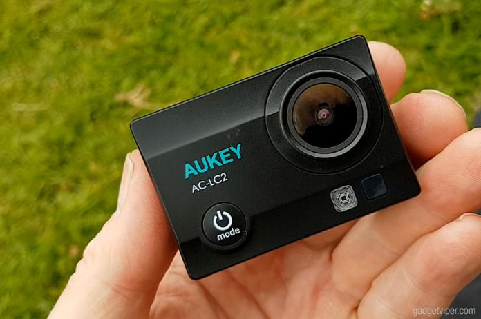 The Aukey Action Camera outside of its housing