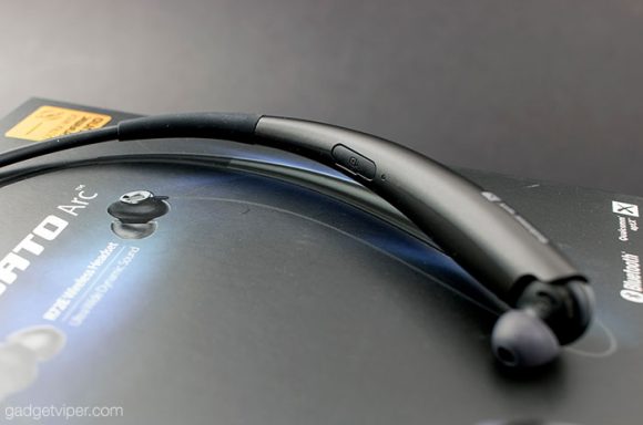The charging port on the Legato Arc Bluetooth neckband headphones