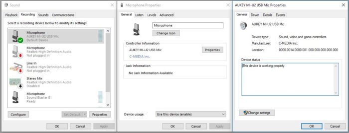 Setting up the AUKEY MI-U2 condenser microphone on a PC or laptop